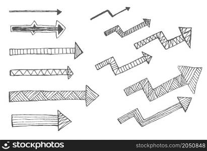 Collection of hand drawn arrows on white background Vector illustration
