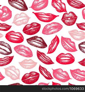Collection of hand drawn lips. Seamless pattern