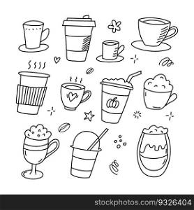 Collection of hand-drawn pictures of coffee cups.Doodle set. Vector illustration. Collection of hand-drawn pictures of coffee cups.Doodle set