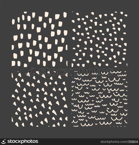Collection of hand drawn seamless vector pan and ink patterns. Grunge texture set for background, backdrop, textile, wrapping paper, card, invitation, wallpaper, web design.