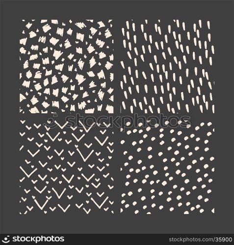 Collection of hand drawn seamless vector pan and ink patterns. Grunge texture set for background, backdrop, textile, wrapping paper, card, invitation, wallpaper, web design.