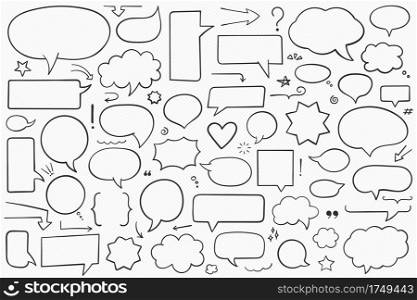 Collection of hand drawn speech bubbles, arrows and other design elements, contour shapes, vector eps10 illustration. Speech Bubbles