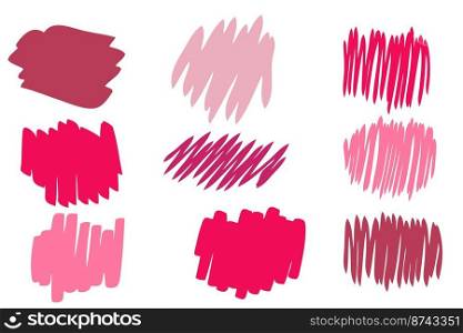 Collection of handdrawn pink and magenta spots and strokes. Great design for any purposes. Isolated vector illustration. 