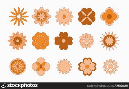 Collection of hippie design with orange flower and sun