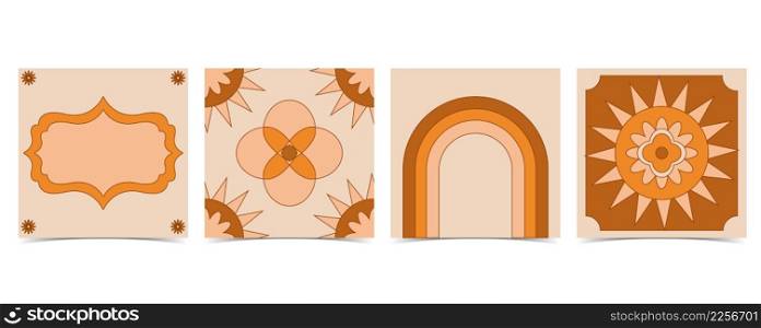 Collection of hippie design with orange flower,sun,rainbow for social media
