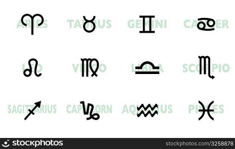 collection of horoscope signs and symbols with names