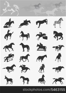 Collection of horses4. Set of icons of horses. A vector illustration