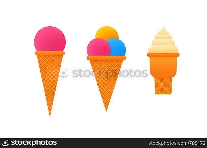 Collection of ice cream cones isolated on white. Vector illustration.. Collection of ice cream cones isolated on white. Vector stock illustration.