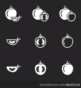 Collection of icons, tomato. Vector, set, isolated. Black background