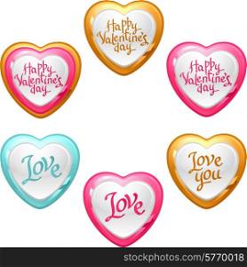 Collection of icons with a shiny, glossy hearts.