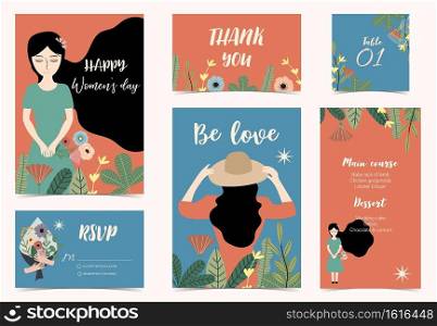 Collection of international woman’s day with flower.Editable vector illustration for website, invitation,postcard and banner