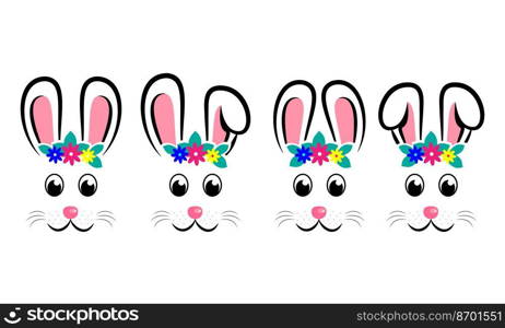 Collection of kawaii Easter bunnies. Easter Bunnies. Vector illustration. Collection of kawaii Easter bunnies. Easter Bunnies