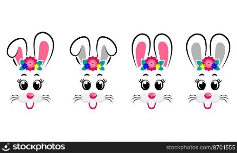Collection of kawaii Easter bunnies. Easter Bunnies. Vector illustration. Collection of kawaii Easter bunnies. Easter Bunnies