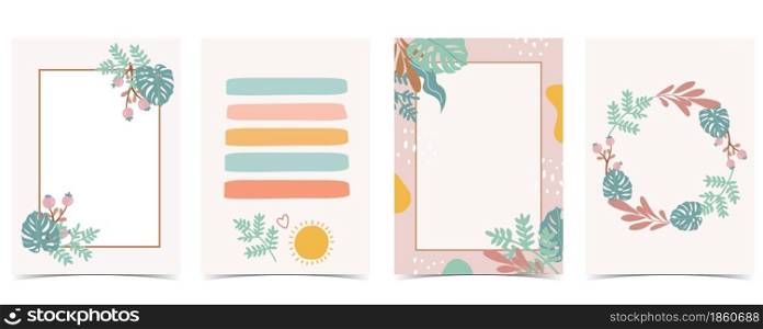 Collection of kid postcard set with leaf, sun.Editable vector illustration for website, invitation,postcard and sticker