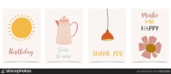Collection of kid postcard set with sun, flower, lamp.Editable vector illustration for website, invitation,postcard and sticker