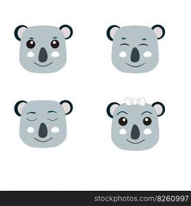 collection of koalas cute faces in style cartoon. Vector illustration isolated. Sleeping, smiling koala for kids. fashion desighn for cards, print