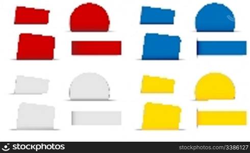 Collection of Labels in Different Shapes and Colors on White Background