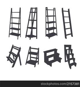 collection of ladder shelf silhouette vector illustration