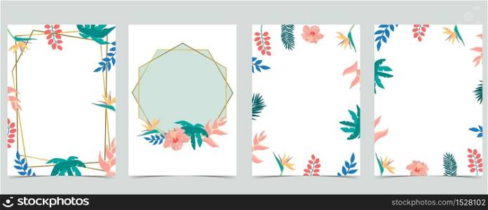 Collection of leaf background set with flower, coconut tree,hibicus.Vector illustration for invitation,postcard and logo.Editable element