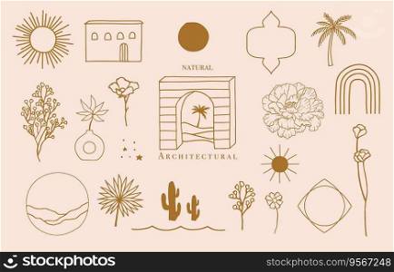 Collection of line design object with nauture,door,,building.Editable vector illustration for social media,icon
