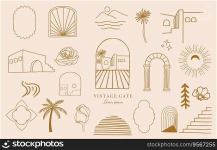Collection of line design object with nauture,door,,building.Editable vector illustration for social media,icon