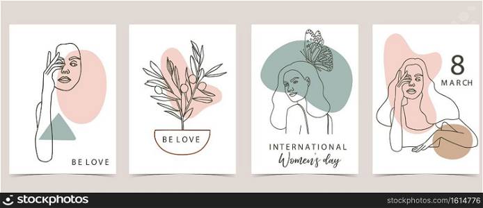 Collection of line design with geometric,plant,woman.Editable vector illustration for website, invitation,postcard and banner