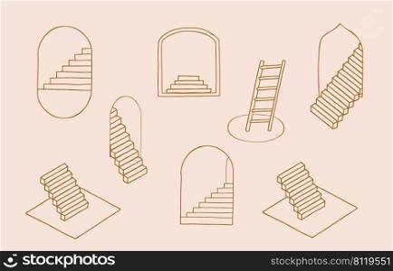 Collection of line design with staircase,window,portal.Editable vector illustration for social media,icon