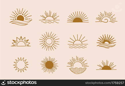 Collection of line design with sun.Editable vector illustration for website, sticker, tattoo,icon