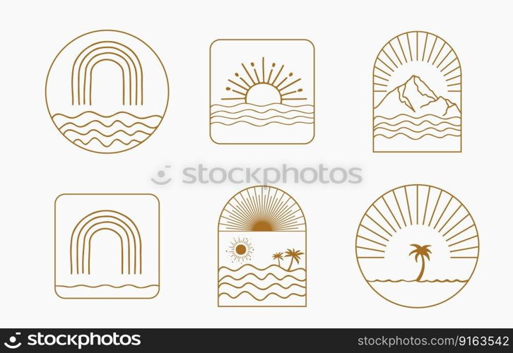 Collection of line design with sun.Editable vector illustration for website, sticker, tattoo,icon