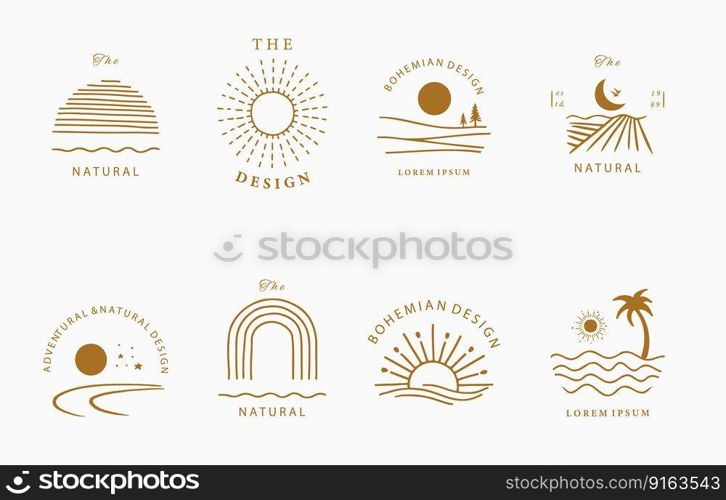 Collection of line design with sun.Editable vector illustration for website, sticker, tattoo,icon