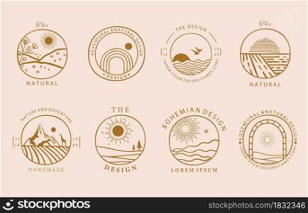 Collection of line design with sun,mountain.Editable vector illustration for website, sticker, tattoo,icon