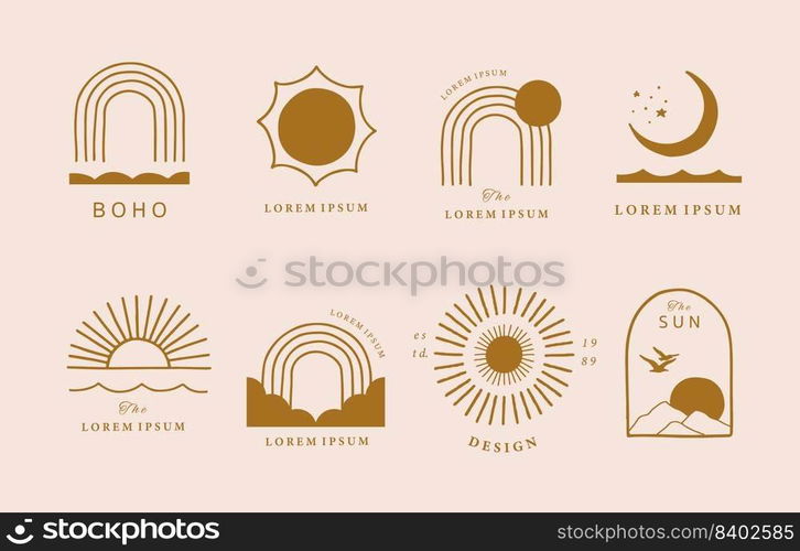 Collection of line design with sun,sea,wave.Editable vector illustration for website, sticker, tattoo,icon