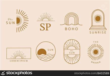 Collection of line design with sun,sea,wave.Editable vector illustration for website, sticker, tattoo,icon