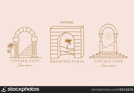 Collection of line design with sun,window,building.Editable vector illustration for social media,icon