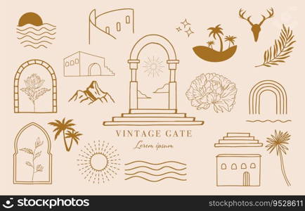 Collection of line design with sun,window,building.Editable vector illustration for social media,icon