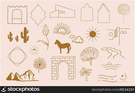 Collection of line design with sun,window,building.Editable vector illustration for social media,icon