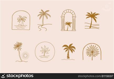 Collection of line design with tree,palm,nature.Editable vector illustration for website, sticker, tattoo,icon