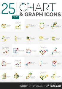 Collection of linear abstract logos - chart and graph icons - clean geometric symbols. Growing stats finance concepts, clean modern symbols. Branding logotype company emblem ideas and branding business identity