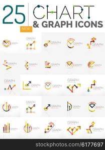 Collection of linear abstract logos - chart and graph icons - clean geometric symbols. Growing stats finance concepts, clean modern symbols. Branding logotype company emblem ideas and branding business identity