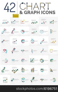 Collection of linear abstract logos - chart and graph icons - clean geometric symbols. Growing stats finance concepts, clean modern symbols. Branding logotype company emblem ideas and branding business identity