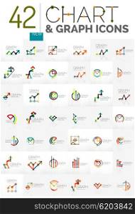 Collection of linear abstract logos - chart and graph icons - clean geometric symbols. Growing stats finance concepts, clean modern symbols. Branding logotype company emblem ideas and branding business identity