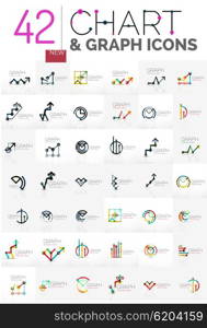 Collection of linear abstract logos - chart and graph icons - clean geometric symbols. Growing stats finance concepts, clean modern symbols. Branding logotype company emblem ideas and branding business identity