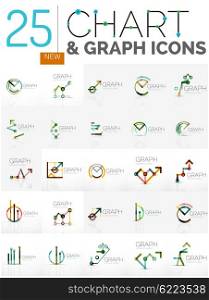 Collection of linear abstract logos - chart and graph icons - clean geometric symbols. Growing stats finance concepts, clean modern symbols. Branding logotype company emblem ideas and branding business identity