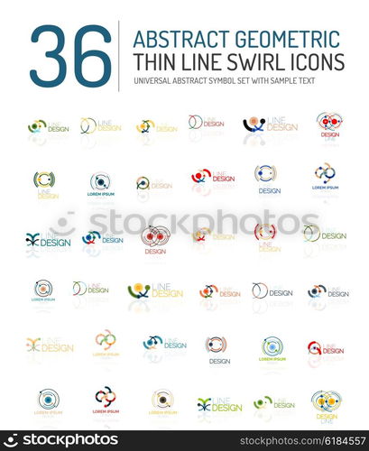 Collection of linear abstract logos - swirls and circles abstract universal shapes - clean modern geometric symbols, branding logotype company emblem ideas and business identity