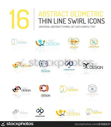 Collection of linear abstract logos - swirls and circles abstract universal shapes - clean modern geometric symbols, branding logotype company emblem ideas and business identity