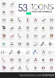 Collection of linear business logos - charts letters and abstract universal shapes. Growing stats finance concepts, clean modern symbols, graphs. Branding logotype company emblem ideas and branding business identity