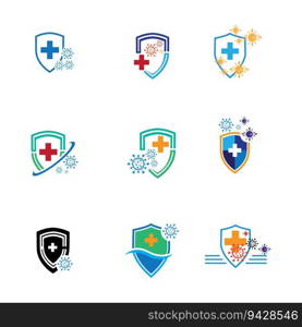 collection of logos of protection against viruses and bacteria on a white background