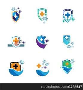 collection of logos of protection against viruses and bacteria on a white background