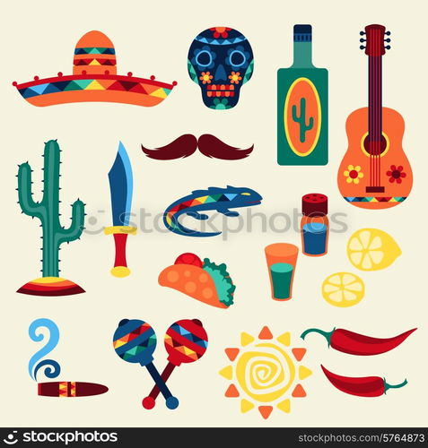 Collection of mexican icons in native style.