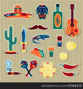 Collection of mexican stickers in native style.